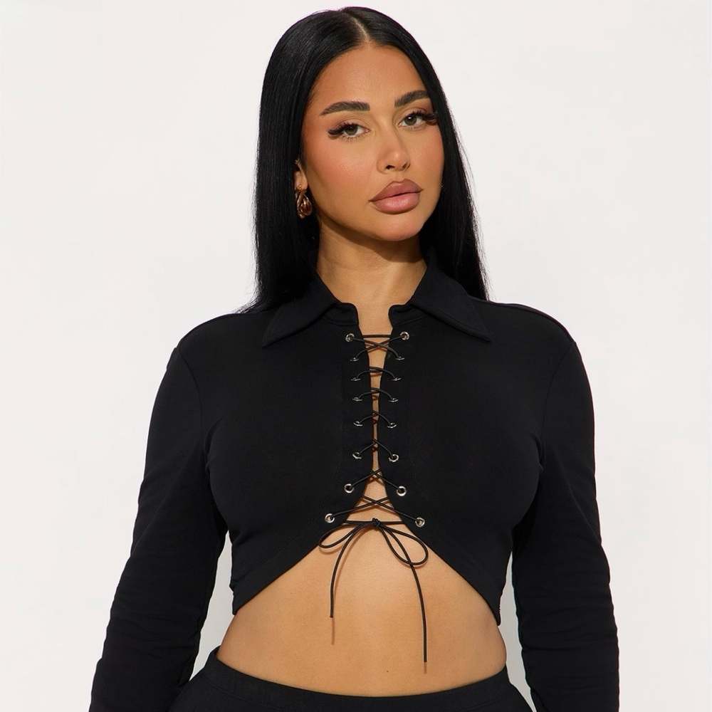 New York Long Sleeve Lace Up Top